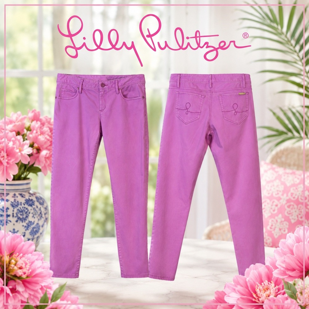 Lilly Pulitzer Womens Pink $158 Skinny Jeans Stretch‎ Denim Pants Logo Pocket